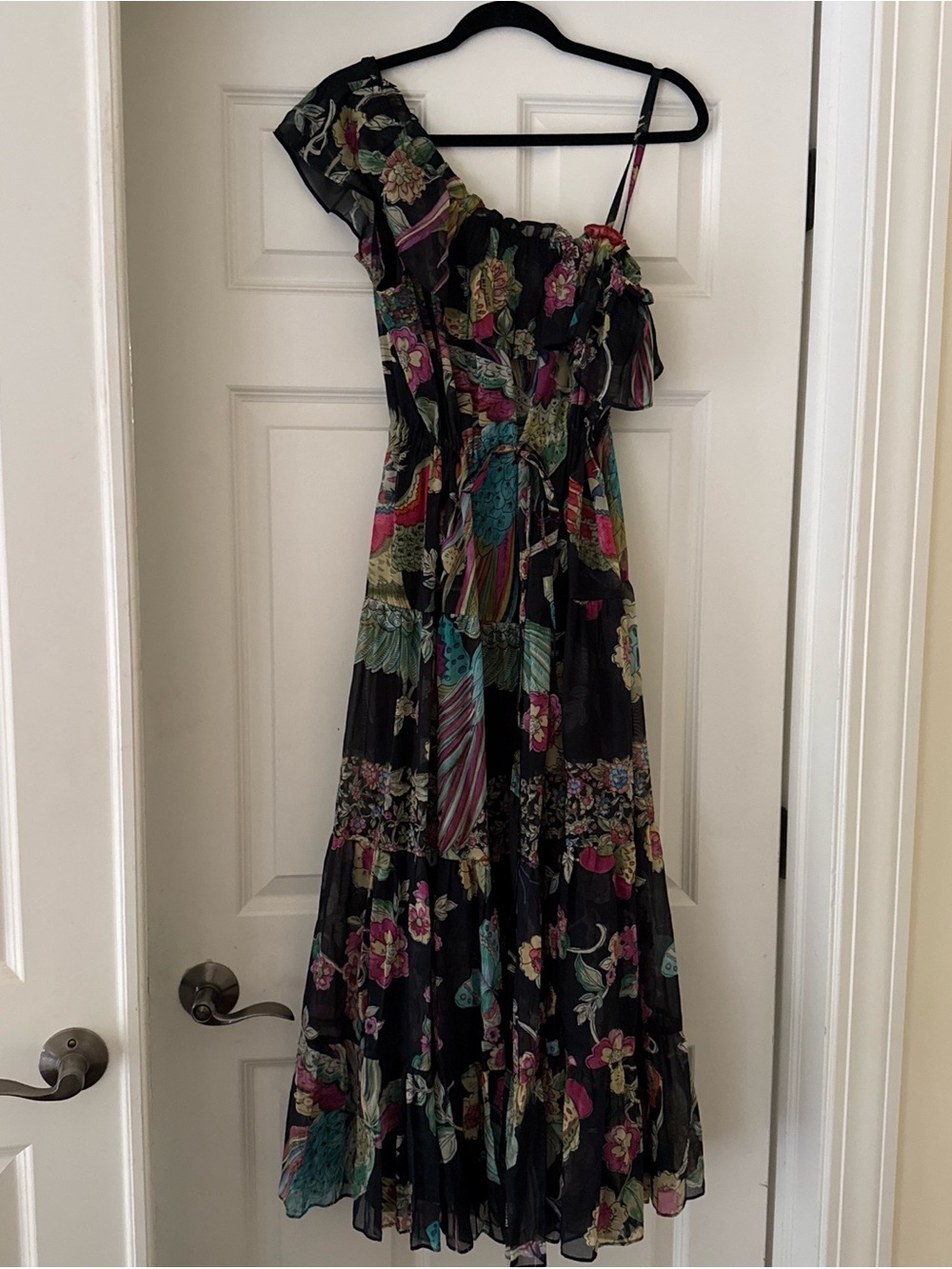 RED Valentino Black One-Shoulder Floral Maxi Dress